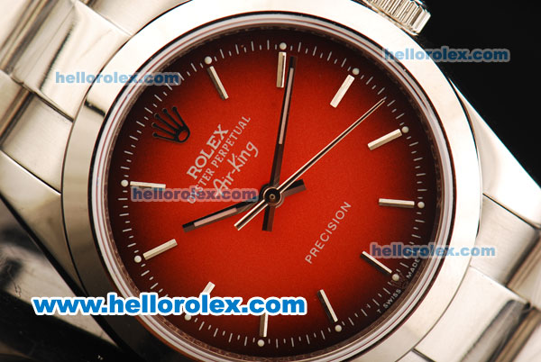 Rolex Air King Automatic Movement Full Steel with Red Dial and White Stick Markers - Click Image to Close